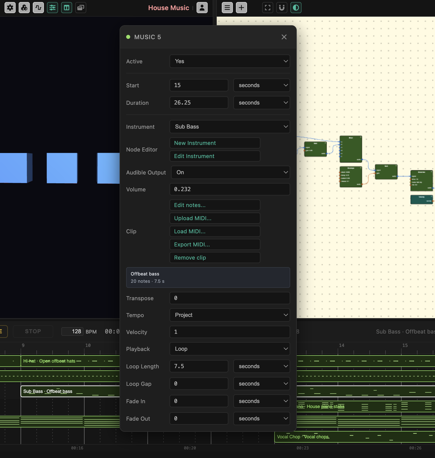 A Music event on the Runsheet with its inspector open