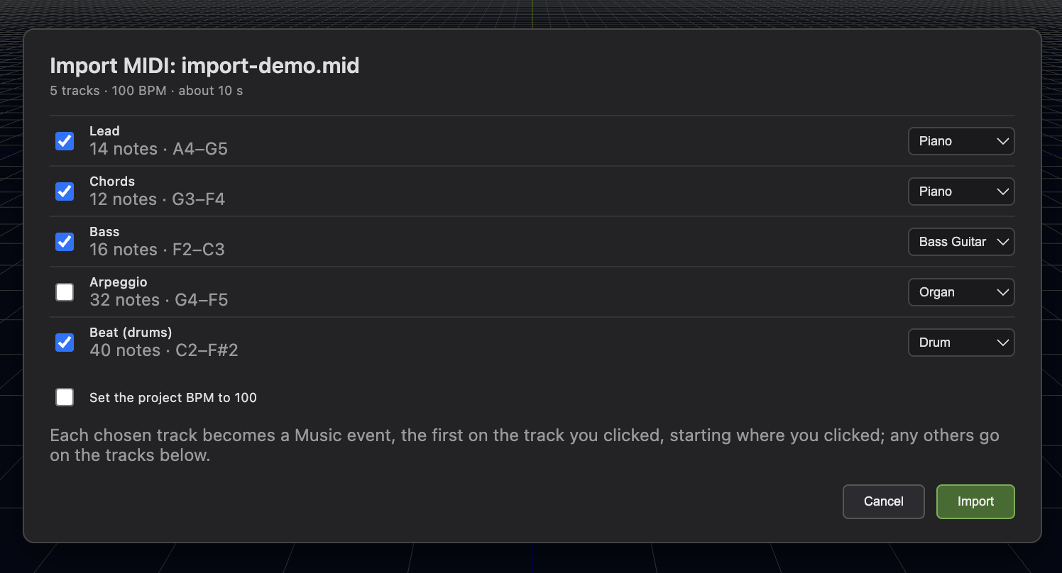 The Import MIDI dialog