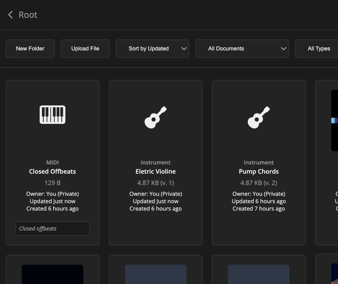 Instrument and MIDI files in the Storage Directory