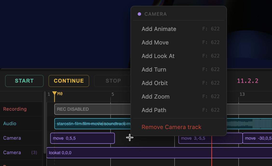 The menu for adding a Camera event